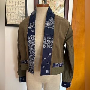 OVERLORD BRAND: Paisley Reclaimed Cropped Jacket SZ.S (OLIVE-NAVY)